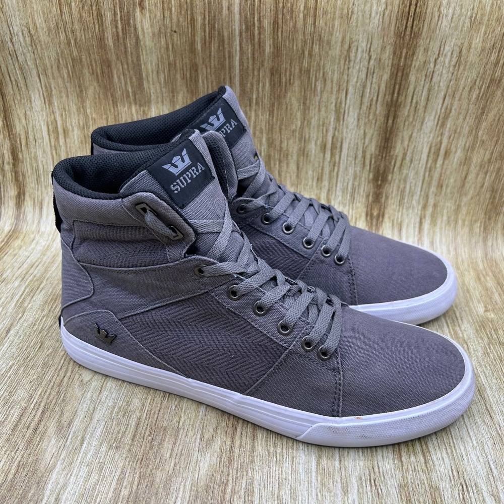 Supra Aluminum High Top Men's Size 11 Grey Canvas Herringbone Skate Shoes
